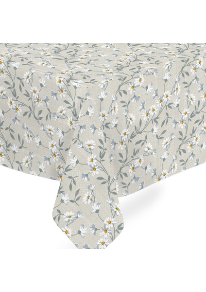 Elyaf Astarlı Pvc Masa Örtüsü 140 x 140 cm Silinebilir Sıvı Geçirmez Leke Tutmaz Çiçek Papatya
