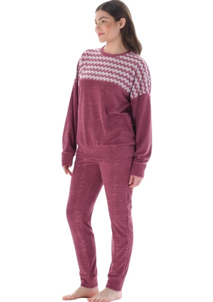 Bayan Pembe Uzun Kol Pijama Takımı 4930