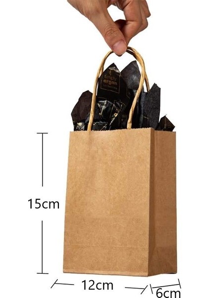 Roco Paper Büküm Saplı Kağıt Çanta Kraft - 12*15*6 cm 25 Adet