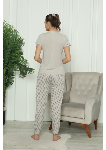 Mirano 7402 Viskon Kısa Kollu Kalp Desenli Kadın Pijama Takımı Saç Tokalı
