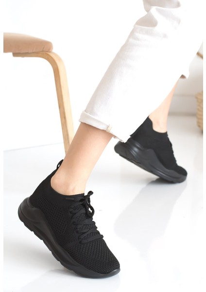 Kadın Triko Sneaker Bağcıklı Çorap Bileklik Detaylı Spor Ayakkabı 017