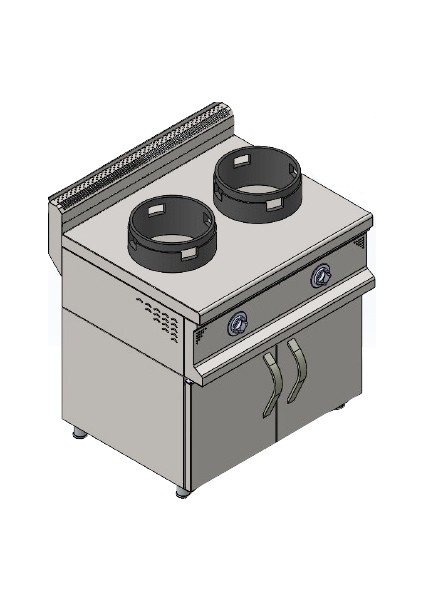 CSA İnox Karacasan Endüstriyel 900 Seri Dolaplı Çiftli Doğalgazlı Wok Ocak