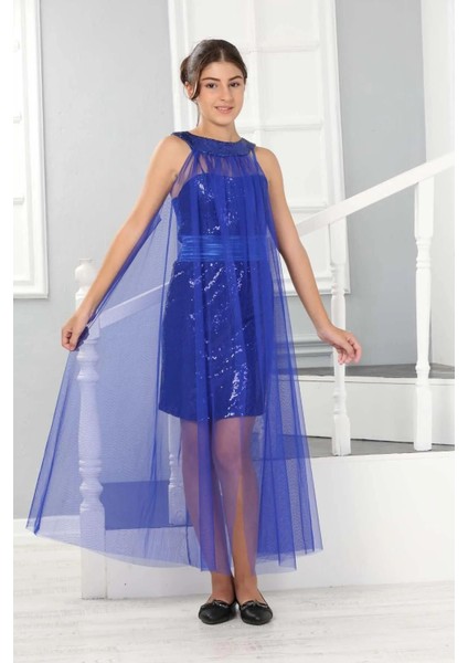 Çocuk Pul Payet Işlemeli Tül Detay Siyah Mezuniyet Düğün Abiye Elbise modelleri