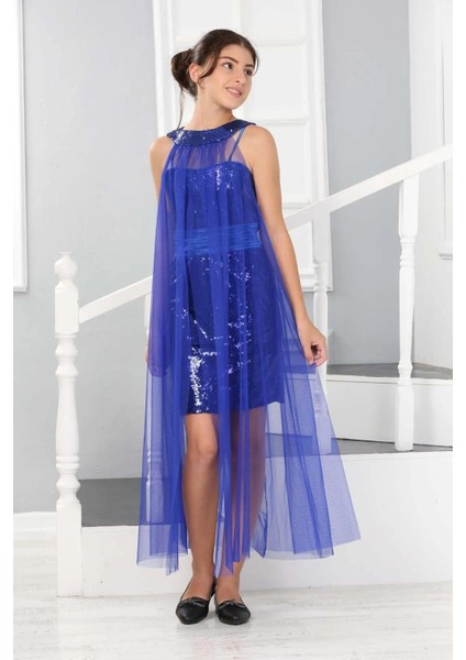 Çocuk Pul Payet Işlemeli Tül Detay Siyah Mezuniyet Düğün Abiye Elbise indirimleri