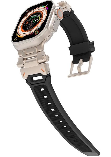 Apple Watch Ultra 49 mm Uyumlu Metal Aksamlı Silikon Kordon