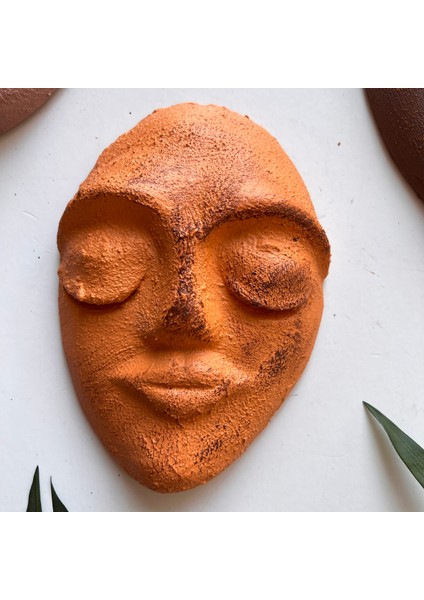 El Yapımı Yüz Heykeli Taş Duvar Dekoru 3'li Set, Modern Tasarım, Eskitme Taş Görünümlü Duvar Mask