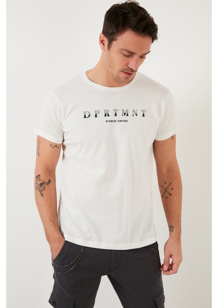 Baskılı Bisiklet Yaka Pamuklu Slim Fit T Shirt Erkek T Shirt 541DPRTMNT24 modelleri
