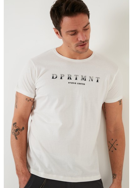 Baskılı Bisiklet Yaka Pamuklu Slim Fit T Shirt Erkek T Shirt 541DPRTMNT24 fırsatları