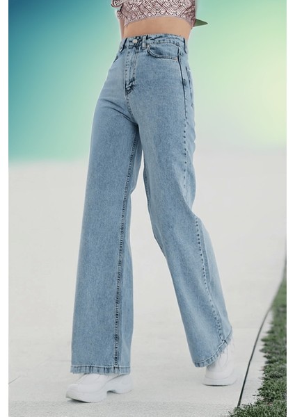 Incim Kadın Açık Mavi Kar Yıkama Yüksek Bel Denim Jean Kadın Bol Paça Kot Pantolon fiyatları
