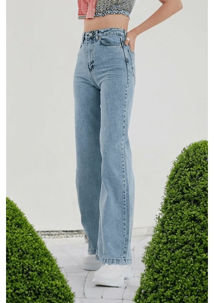 Incim Kadın Açık Mavi Kar Yıkama Yüksek Bel Denim Jean Kadın Bol Paça Kot Pantolon fırsatları