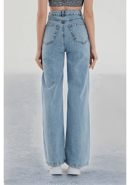 Incim Kadın Açık Mavi Kar Yıkama Yüksek Bel Denim Jean Kadın Bol Paça Kot Pantolon indirimleri
