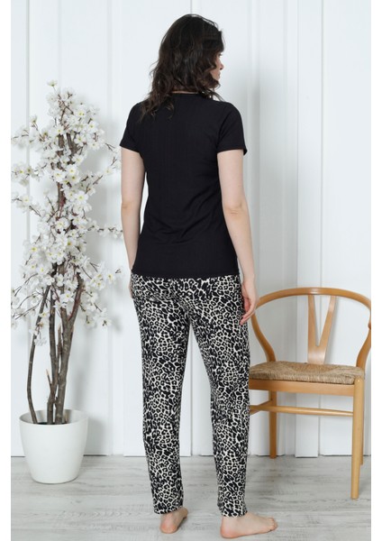 Mr 1417 Pegasus Kumaş Kısa Kollu Leopar Desenli Kadın Pijama Takımı indirimleri