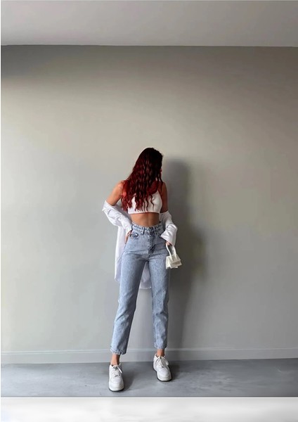 Incim Maria Kadın Açık Mavi Asit Kar Yıkama Süper Yüksek Bel Jean Comfort Likralı Mom Kot Pantolon fiyatları