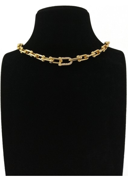 Zirkon Taşlı Tiffany Model Çelik Kolye