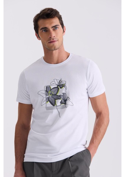 Beyaz Slim Fit Bisiklet Yaka T-Shirt