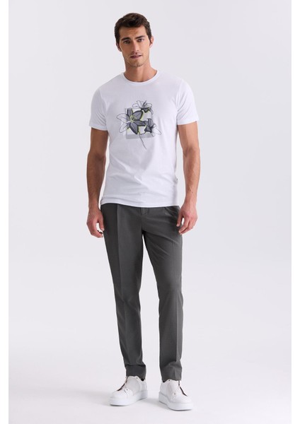 Beyaz Slim Fit Bisiklet Yaka T-Shirt