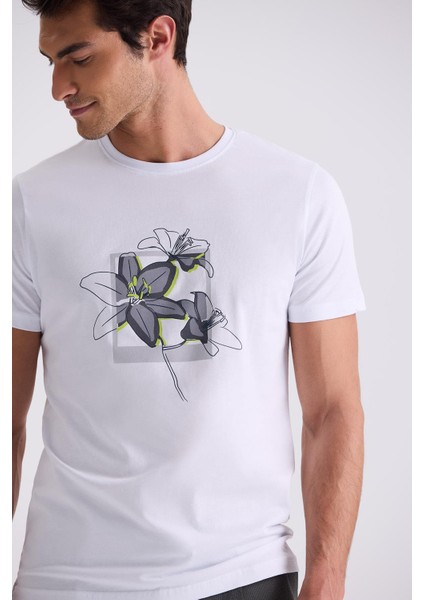 Beyaz Slim Fit Bisiklet Yaka T-Shirt