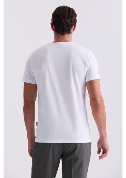 Beyaz Slim Fit Bisiklet Yaka T-Shirt