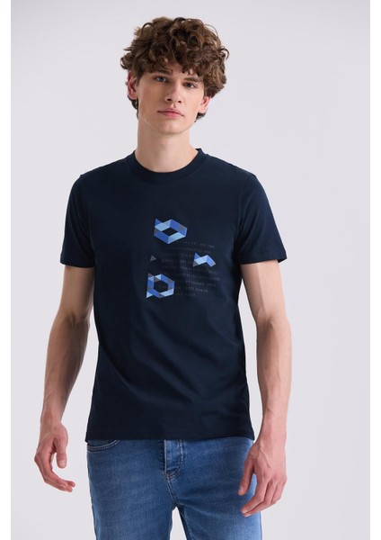 Lacivert Slim Fit Bisiklet Yaka T-Shirt