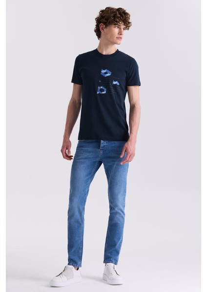 Lacivert Slim Fit Bisiklet Yaka T-Shirt