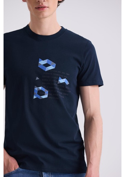 Lacivert Slim Fit Bisiklet Yaka T-Shirt