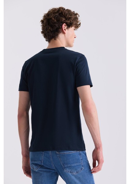 Lacivert Slim Fit Bisiklet Yaka T-Shirt