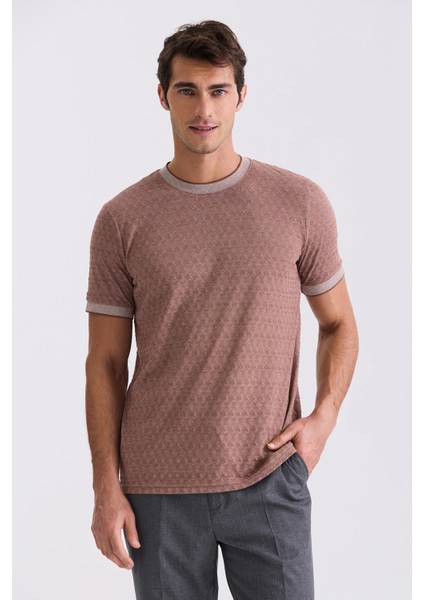 Kahve Slim Fit Bisiklet Yaka T-Shirt