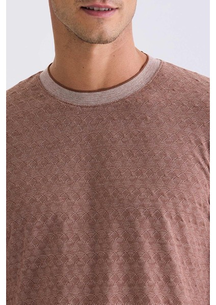 Kahve Slim Fit Bisiklet Yaka T-Shirt modelleri