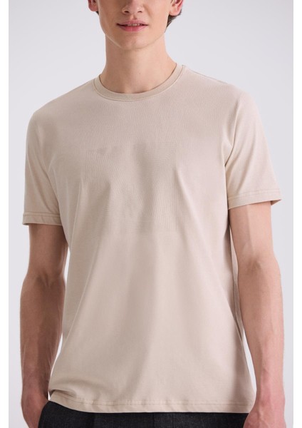 Bej Slim Fit Bisiklet Yaka T-Shirt modelleri