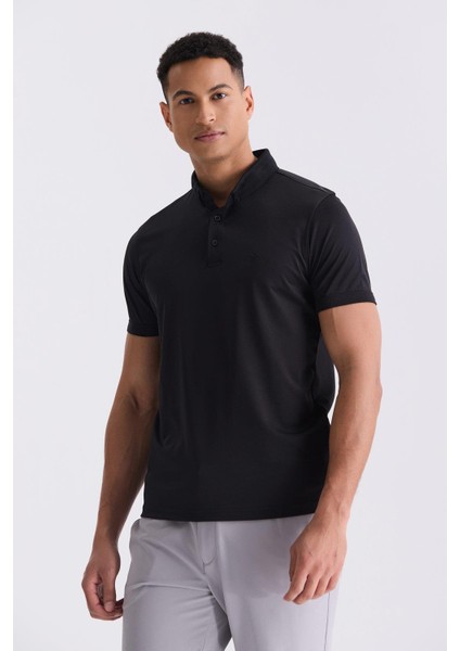 Siyah Slim Fit Düğmeli Polo Yaka T-Shirt