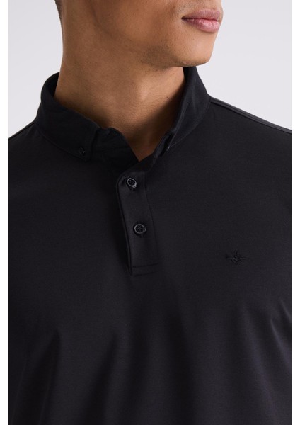Siyah Slim Fit Düğmeli Polo Yaka T-Shirt modelleri