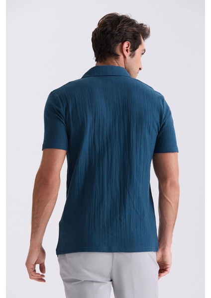 Lacivert Slim Fit Düğmeli Gömlek Yaka T-Shirt fırsatları