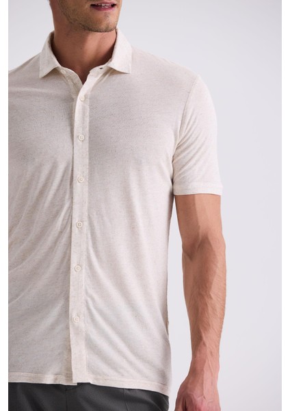 Bej Slim Fit Gömlek Yaka T-Shirt modelleri