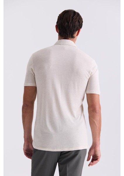 Bej Slim Fit Gömlek Yaka T-Shirt fırsatları