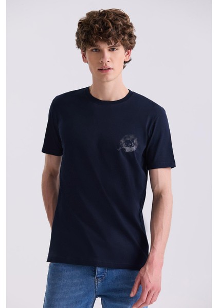 Lacivert Slim Fit Bisiklet Yaka T-Shirt