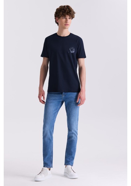 Lacivert Slim Fit Bisiklet Yaka T-Shirt