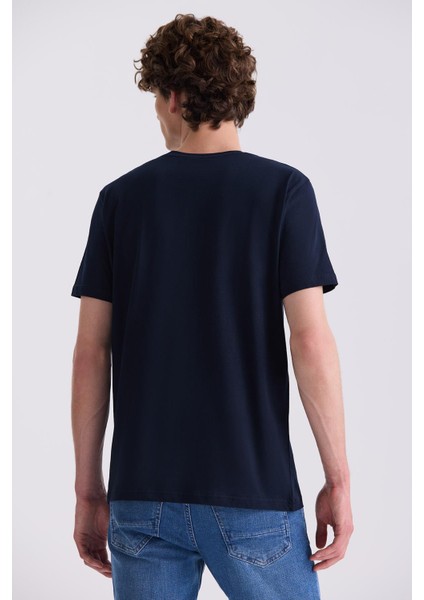 Lacivert Slim Fit Bisiklet Yaka T-Shirt