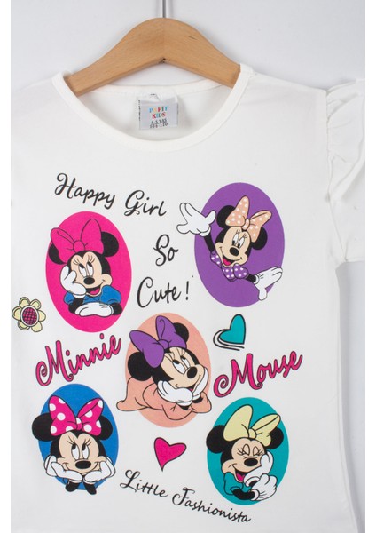 Minnie Mouse Kalp Baskılı Kız Çocuk Taytlı Alt Üst Takım