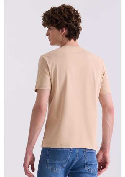Bej Slim Fit Bisiklet Yaka T-Shirt