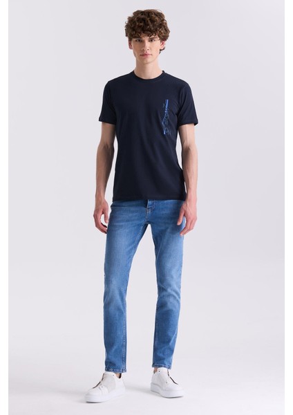 Lacivert Slim Fit Bisiklet Yaka T-Shirt
