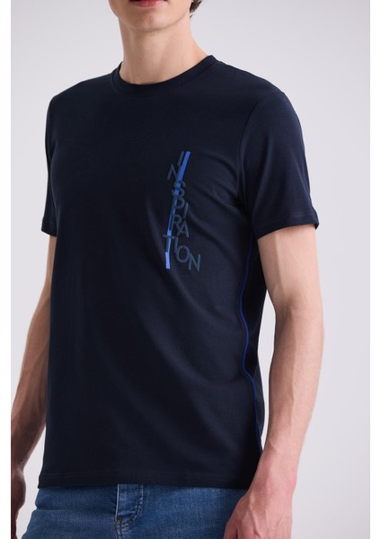 Lacivert Slim Fit Bisiklet Yaka T-Shirt