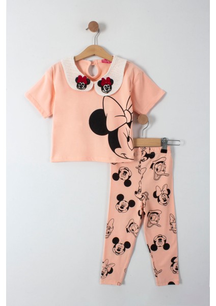 Nakış Işlemeli Minnie Detaylı Bebe Yaka Kız Çocuk Taytlı 2 Li Takım