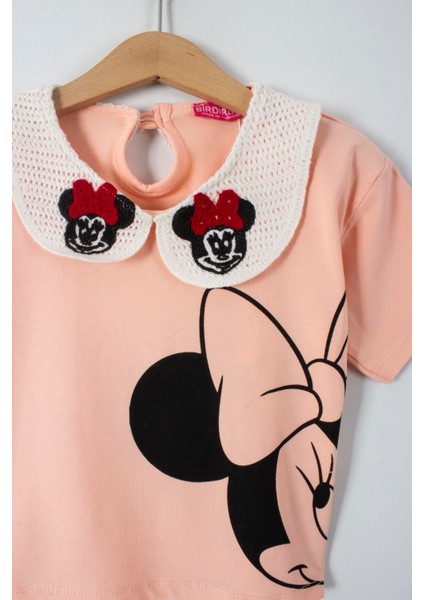 Nakış Işlemeli Minnie Detaylı Bebe Yaka Kız Çocuk Taytlı 2 Li Takım
