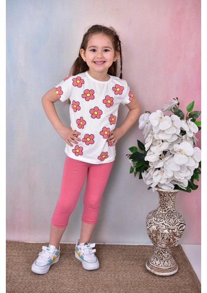 Kız Çocuk Küçük Çiçek Baskılı Tayt Takım 2 Parça