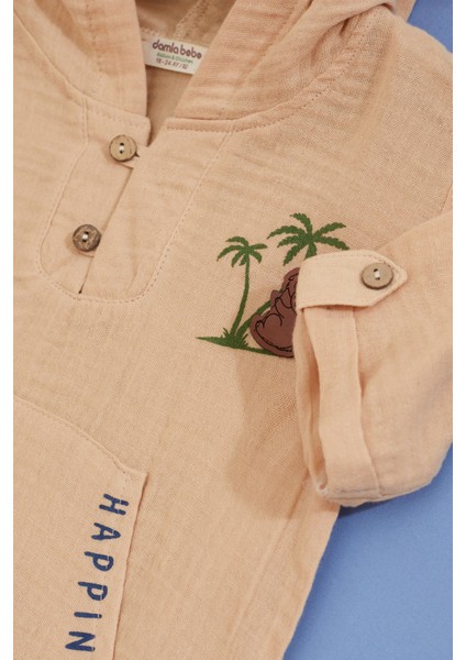 Bej Palmiye Baskılı Kanguru Cepli Erkek Bebek Şortlu Takım 18517 fiyatları