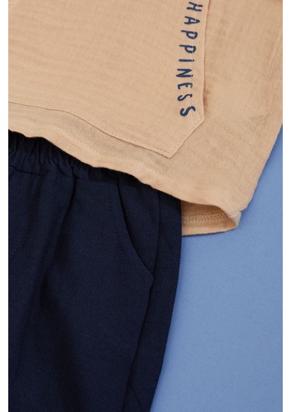 Bej Palmiye Baskılı Kanguru Cepli Erkek Bebek Şortlu Takım 18517 fırsatları