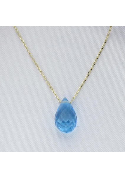 Doğal Blue Topaz Damla Kolye