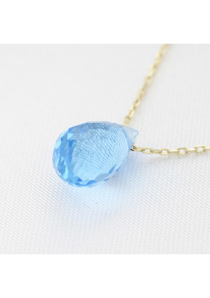 Doğal Blue Topaz Damla Kolye