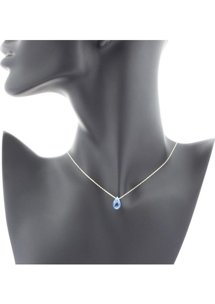 Doğal Blue Topaz Damla Kolye