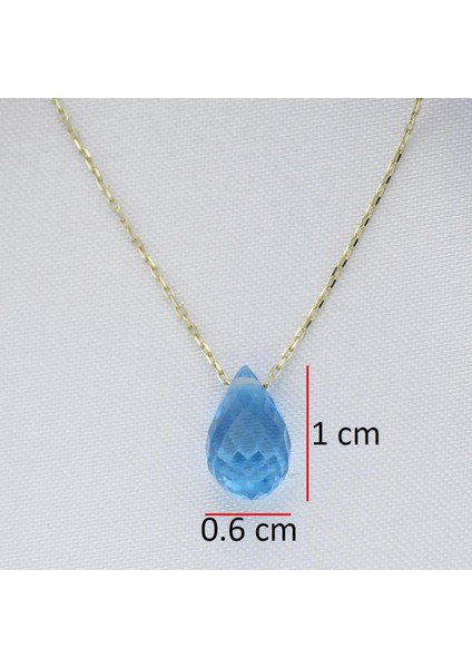 Doğal Blue Topaz Damla Kolye